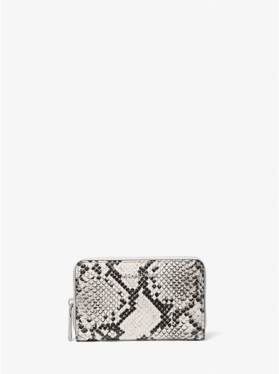 

Кошелек Jet set small из кожи с тиснением под змею и застежкой-молнией Michael Kors, серебряный