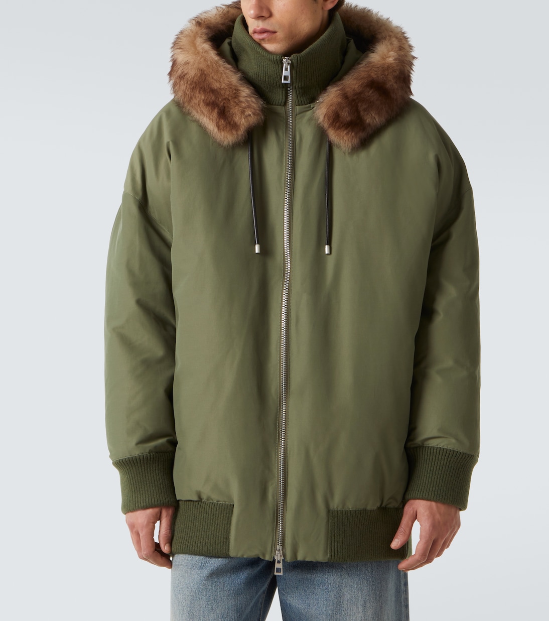 Техническое стеганое пальто с отделкой из овчины Loewe, Khaki Green — фото 3