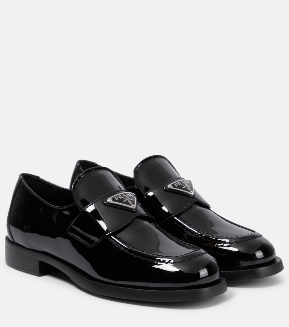 Лоферы из лаковой кожи с логотипом Prada, черный