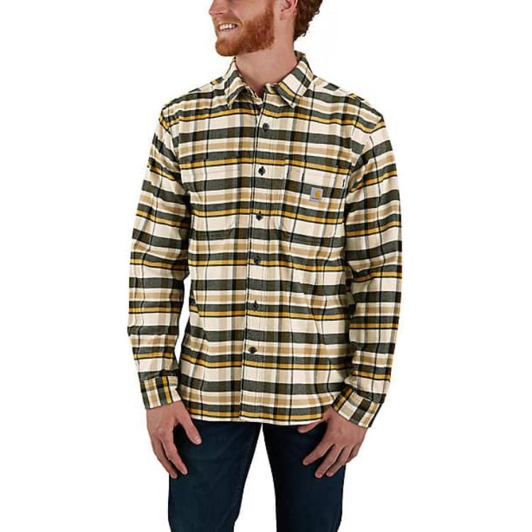 

Carhartt Мужская фланелевая рубашка Midweight с длинным рукавом в клетку, свободного кроя, Malt Yellow