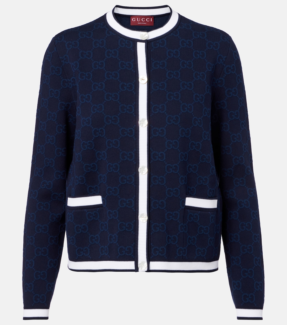 Кардиган из хлопка с интарсией GG Gucci, Navy/White