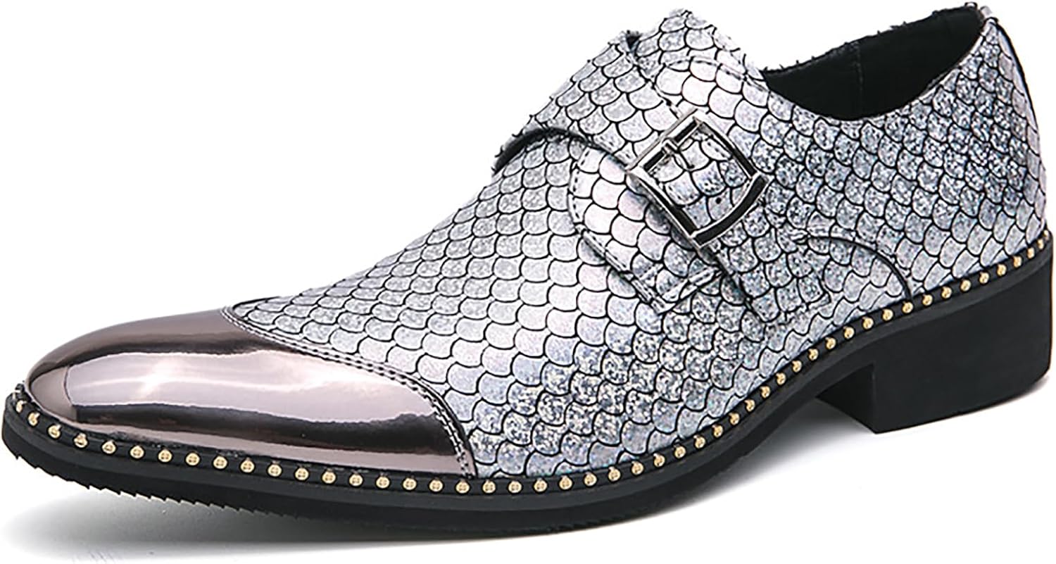 

Мужские кожаные лоферы с пряжкой-монахом, массивным каблуком, модным классическим заостренным носком, без шнурков, формальные деловые туфли Оксфорды для работы, свадьбы и вечеринок Qeosnbx, серебро