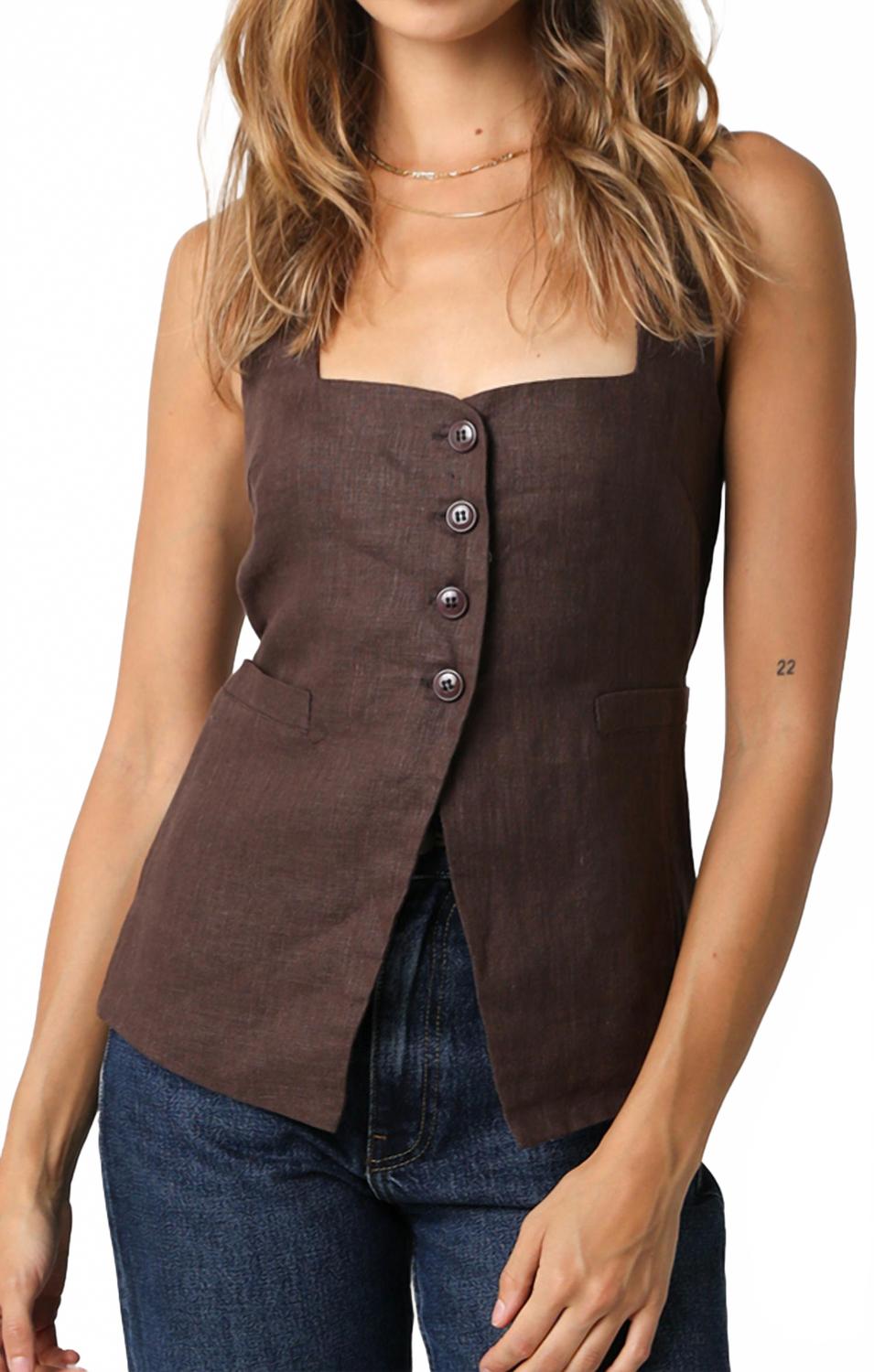 

Дежа Льняной жилет в цвете кофейное зерно Mint, Coffee Bean