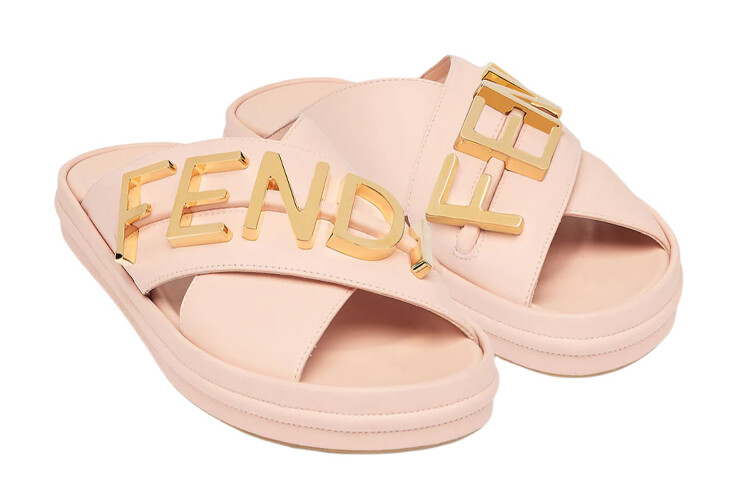 Женские шлепанцы с логотипом и надписью Fendi, розовый — фото 3