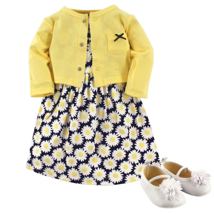 Хлопковый комплект: платье, кардиган и обувь Hudson Baby, Daisy
