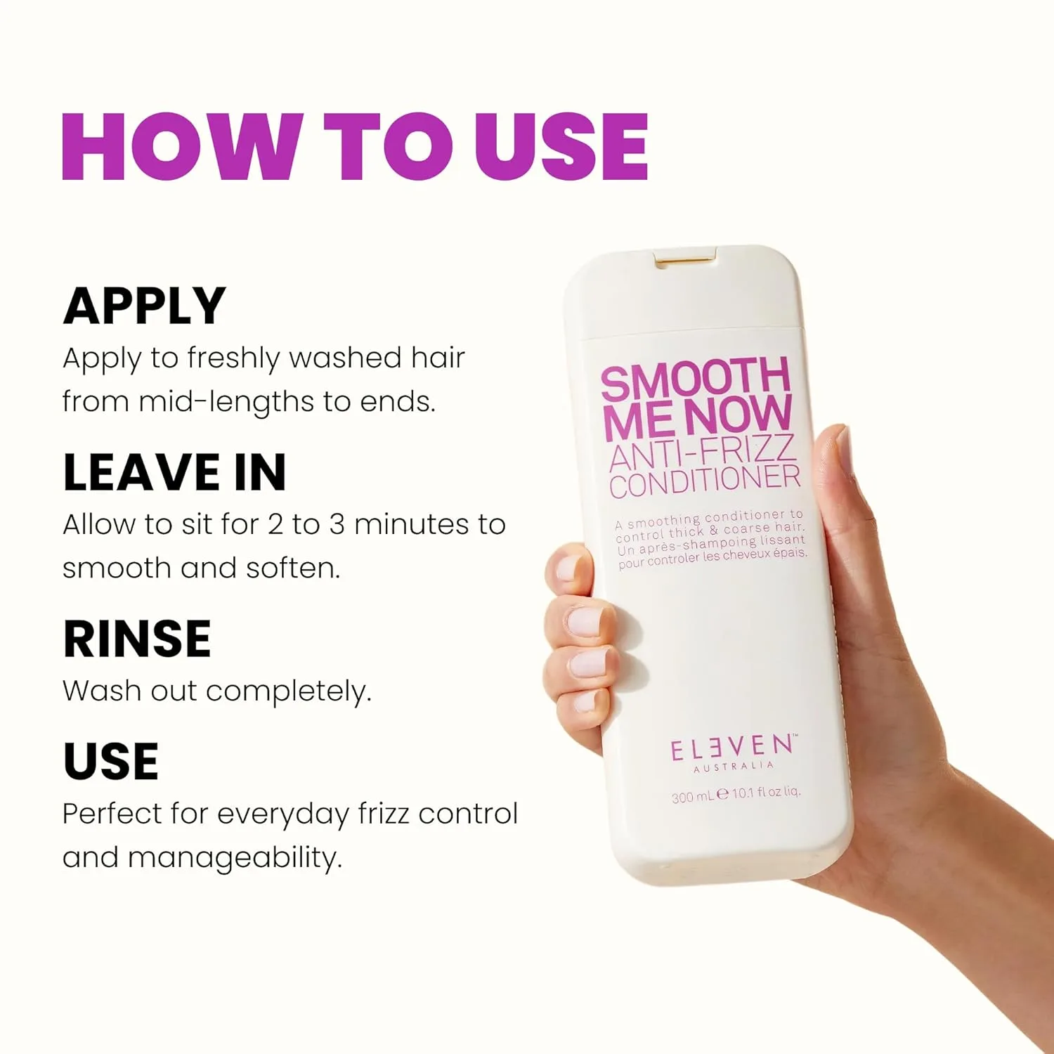 ELEVEN AUSTRALIA Smooth Me Now антистатический кондиционер для женщин и мужчин, для вьющихся и жестких волос, увлажняющий, с маслом авокадо и экстрактом огурца 961 мл — фото 4