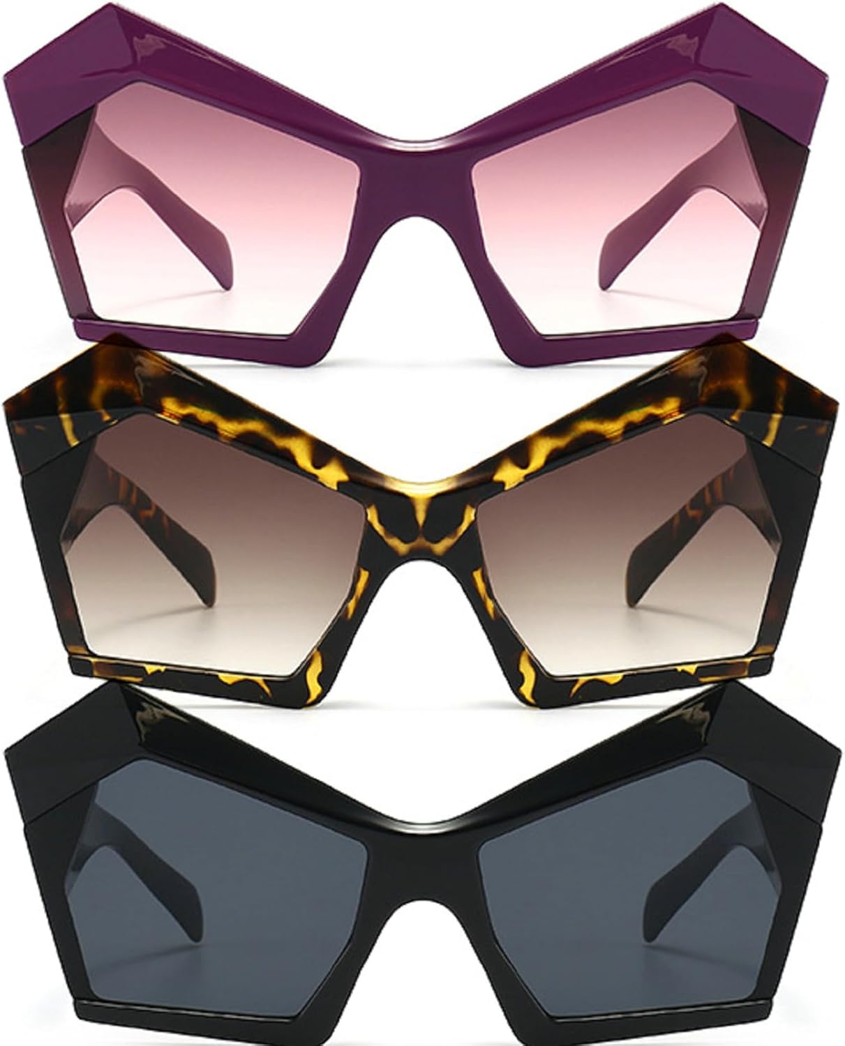 

Большие солнцезащитные очки неправильной формы «кошачий глаз» для женщин, ретро-градиентные очки с защитой от УФ-излучения UV400, большие мужские солнцезащитные очки цвета шампанского mincl, 3pcs-black&leopard&purple