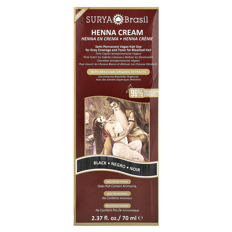 Surya Brasil, хна-крем, краска для волос и кондиционер, черная, 70 мл (2,37 жидк. унции) — фото 2