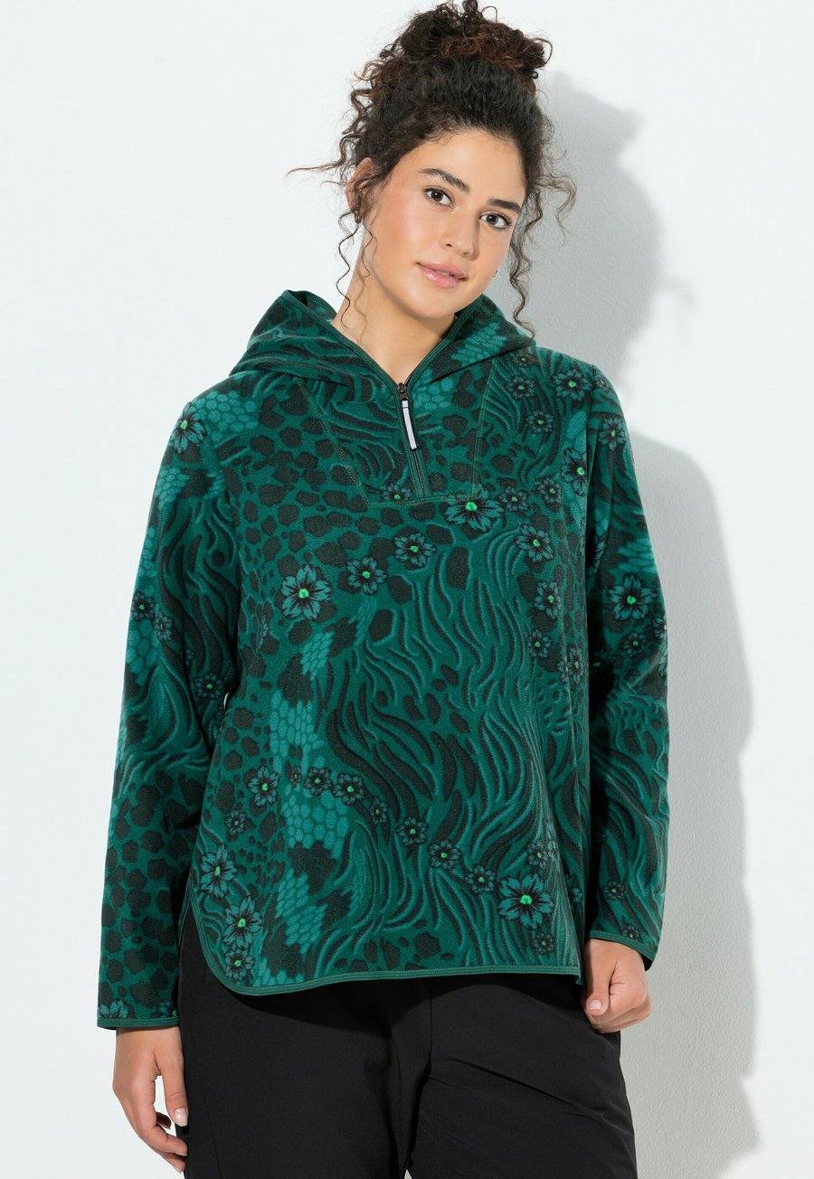 

Худи Ulla Popken KURZ, BLÜTEN-/LEOMUSTER, KAPUZE, Bottle Green/Green