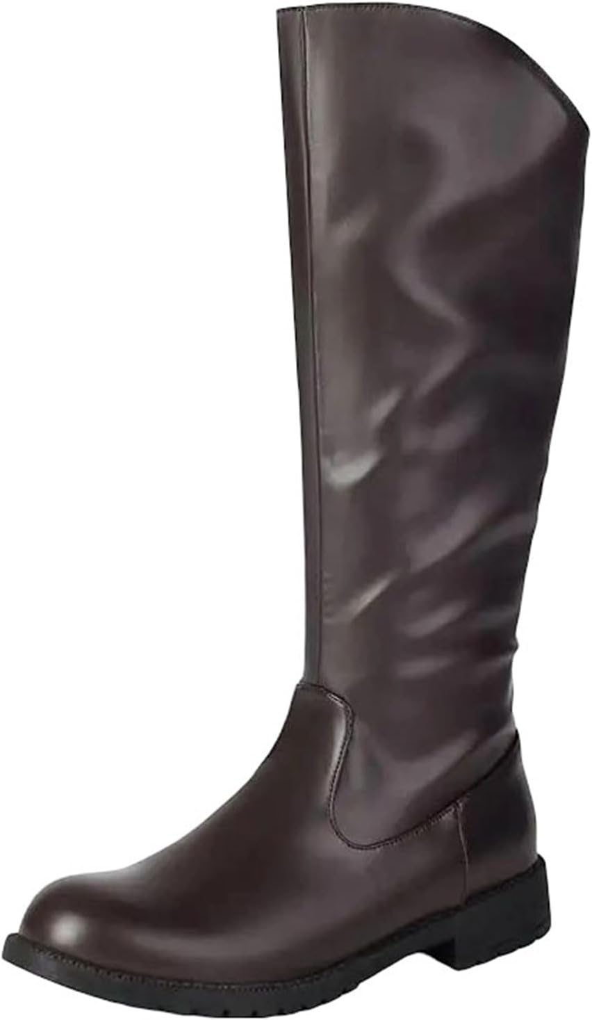 

Мужские винтажные сапоги для верховой езды с округлым носком, средней толщины каблуком и застежкой-молнией, ретро стиль для конного спорта, повседневная носка, высокие сапоги Generic, коричневый