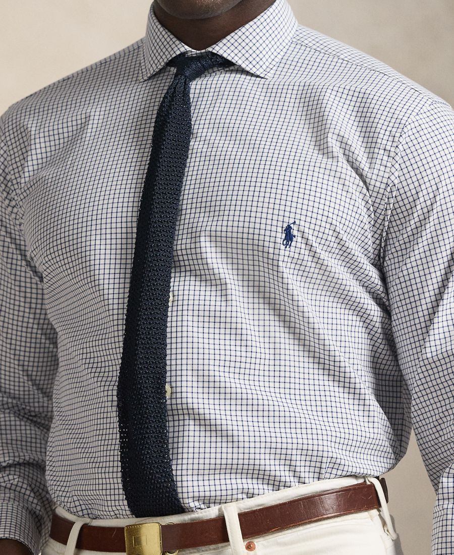 Мужская рубашка из эластичного поплина в клетку, больших размеров Polo Ralph Lauren, White New Classic Navy — фото 3