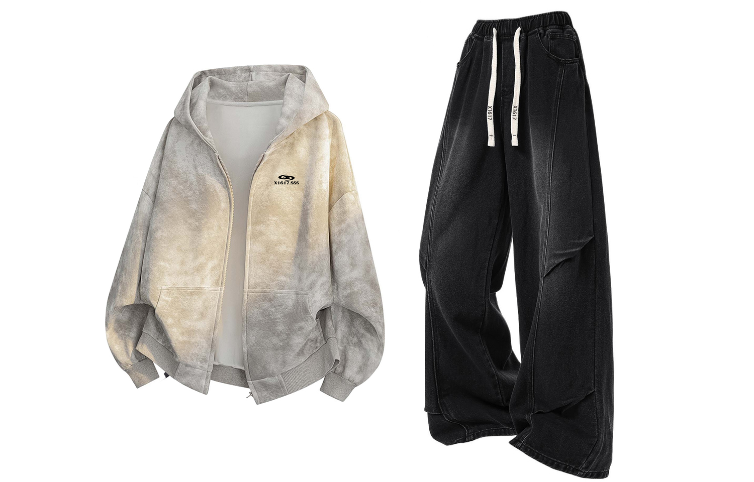 

Свитшот-сет Unisex Hooded Moderate X1617, светло-серый sweatshirt+черный pants