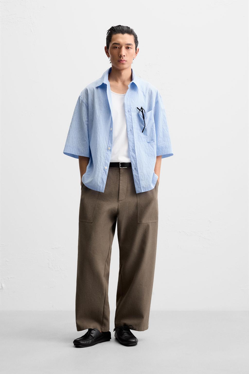 

Рубашка в полоску ZARA, небесно-синий