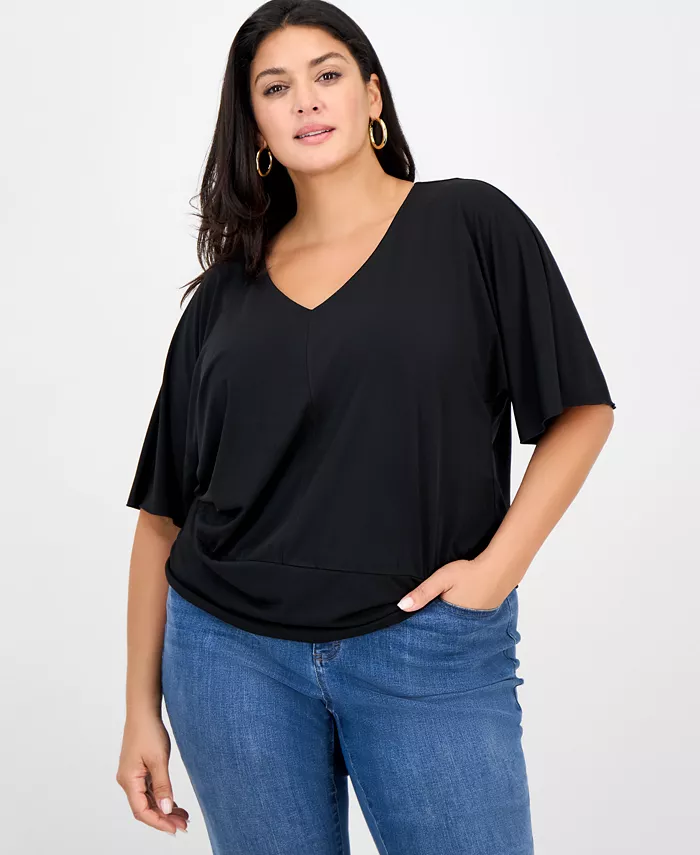 

Футболка с V-образным вырезом и коротким рукавом принтованная Plus Size I.N.C. International Concepts, черный