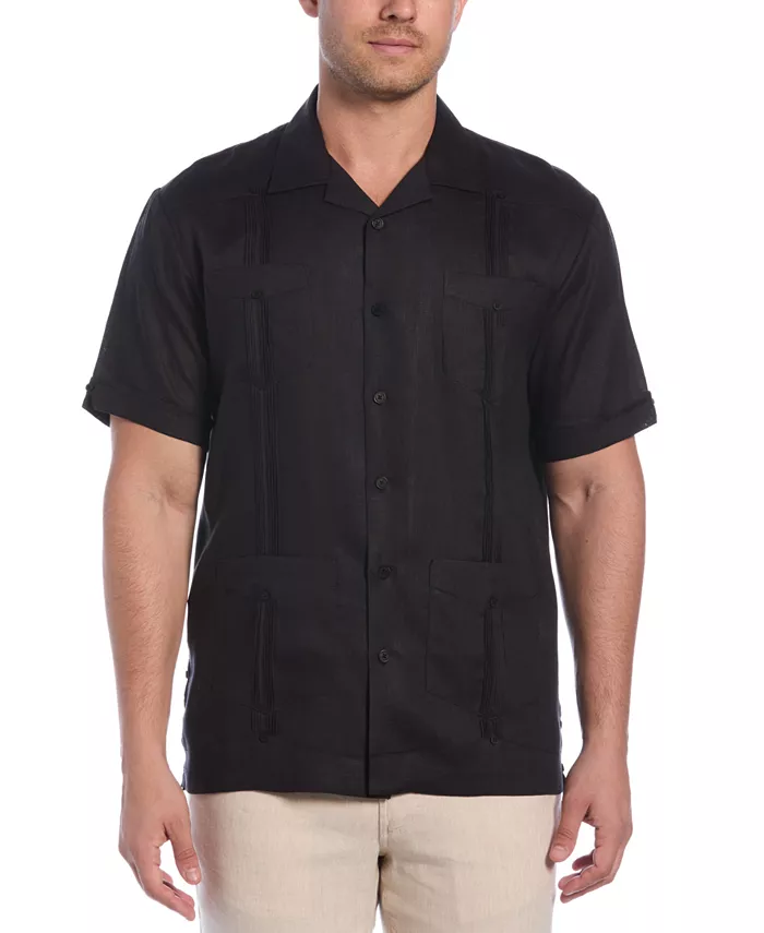 

Мужская 100% льняная рубашка с коротким рукавом и четырьмя карманами Guayabera Cubavera, черный