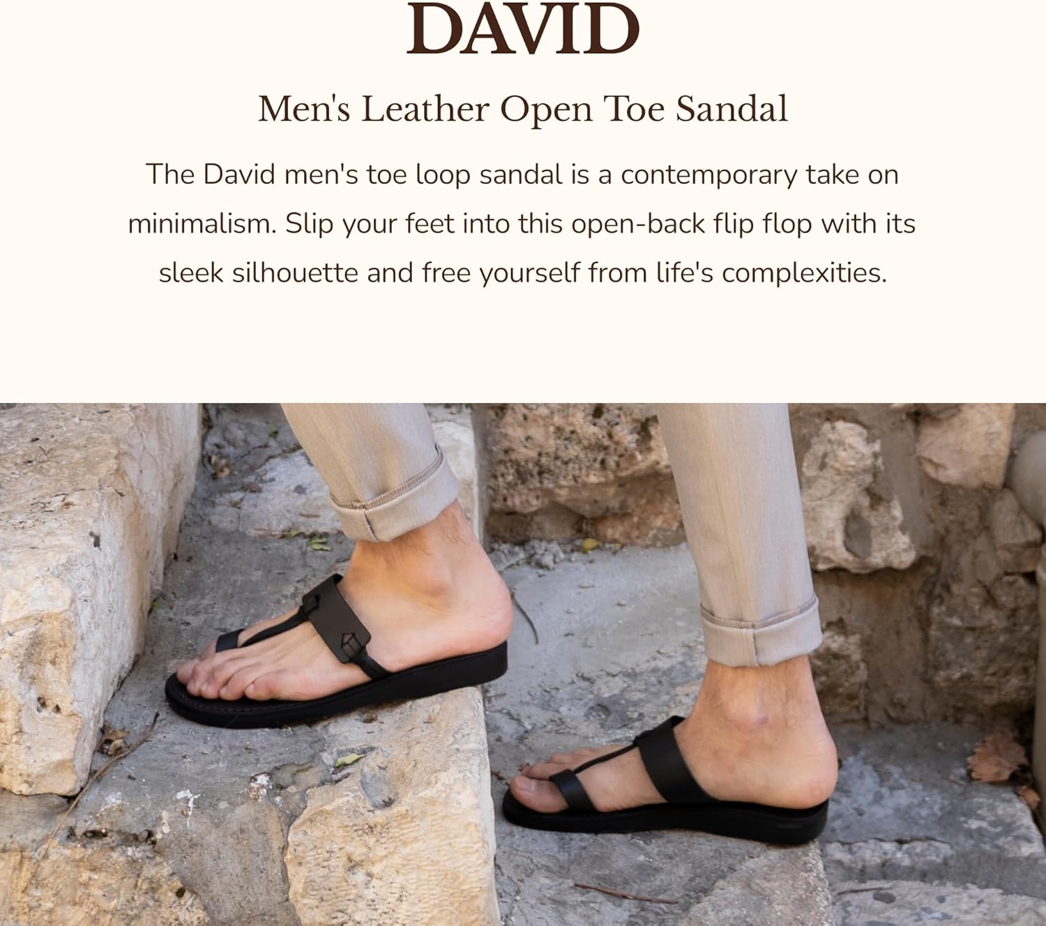 Кожаные сандалии с открытым носком, мужские сандалии Jerusalem Sandals, черный — фото 2