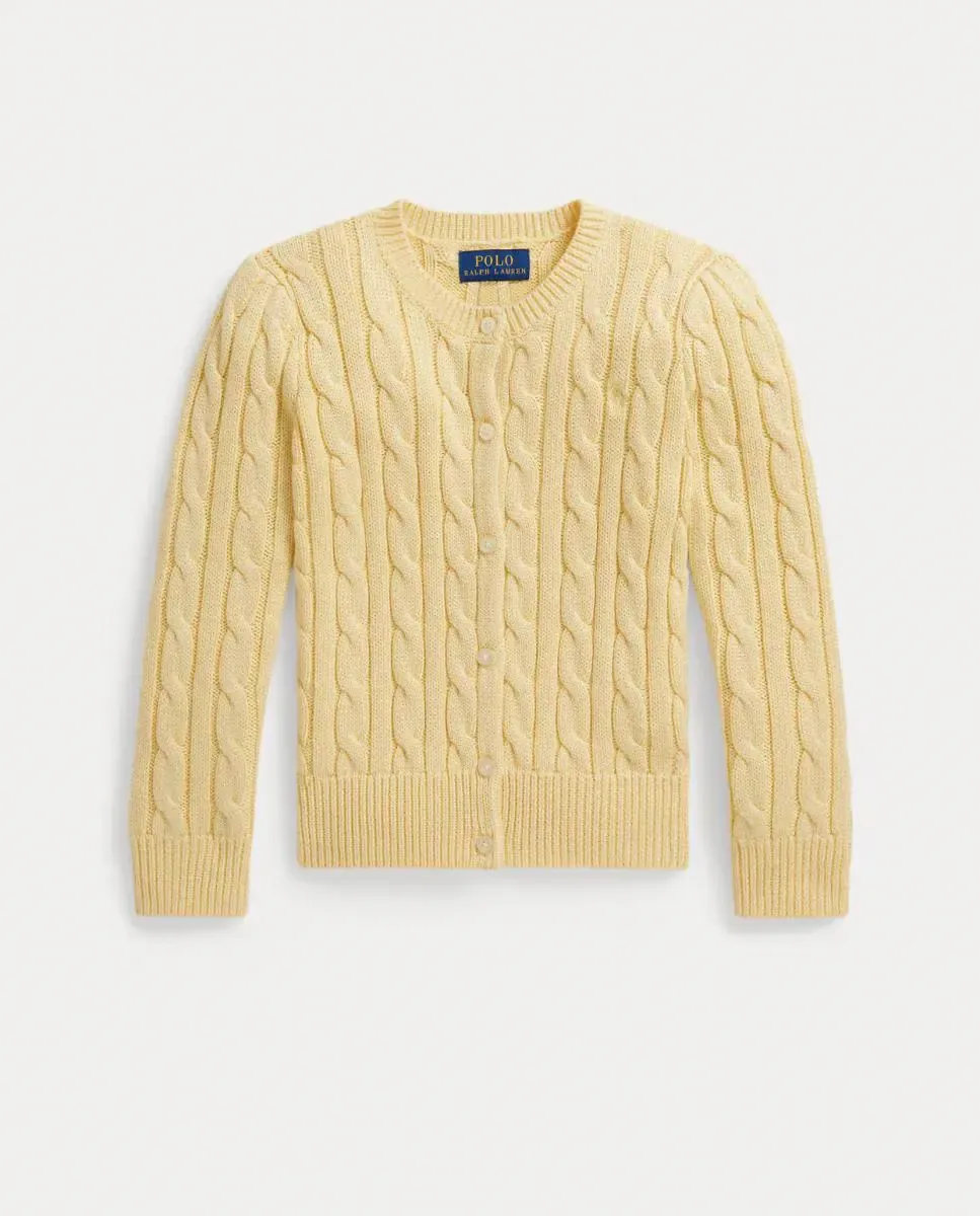 Детский кардиган с узором «косы» металлической нитью Polo Ralph Lauren, желтый — фото 4