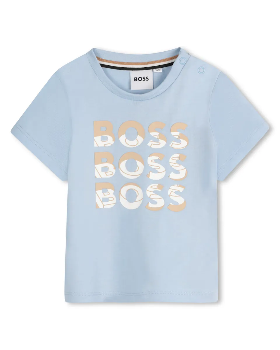 

Футболка для мальчика в синем хлопковом цвете BOSS Kidswear, бирюзовый