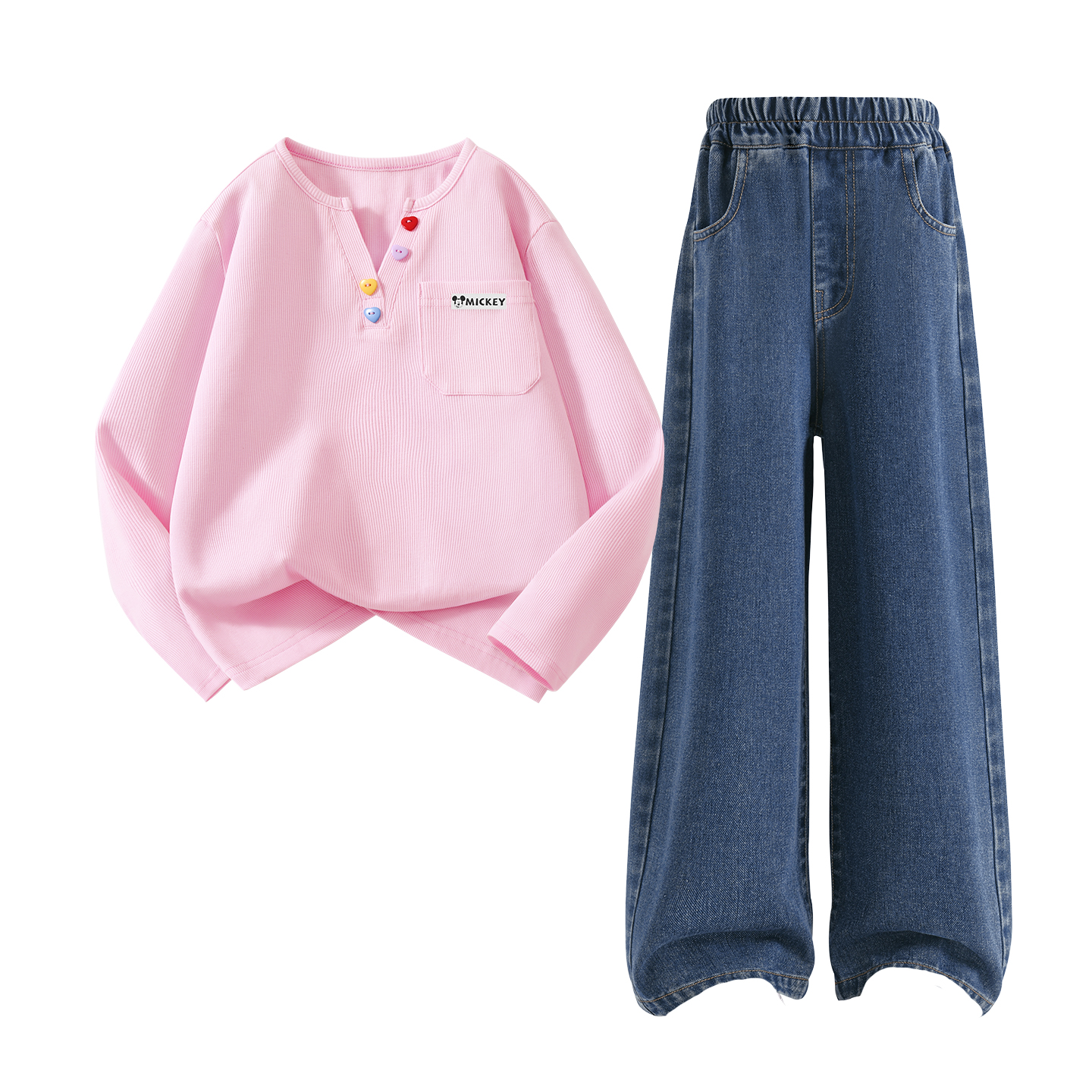 

Повседневная спортивная одежда для детей 3-7 лет Disney, Dihu Long Hook-And-Loop K Cherry Blossom Pink+Solid Color Denim Blue