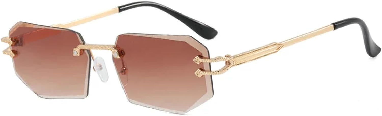 

Стильные металлические солнцезащитные очки без оправы для женщин, роскошные очки с градиентными линзами, модные очки с защитой от УФ-излучения UV400 generic, Gold-lightbrown