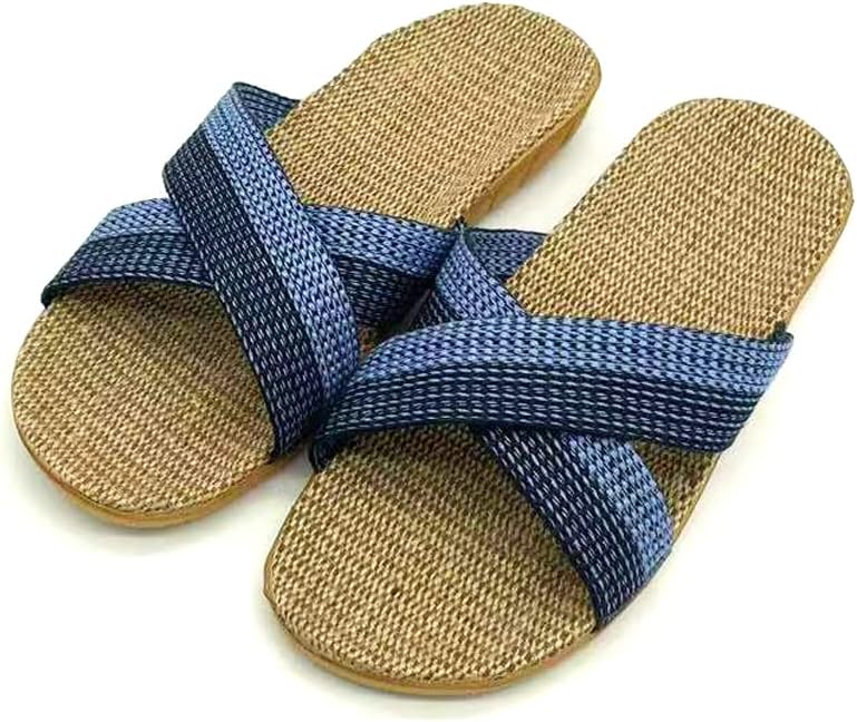 

Унисекс домашние тапочки Anddyam из льна для мужчин и женщин, домашние тапочки с открытым носком, дышащие, синий