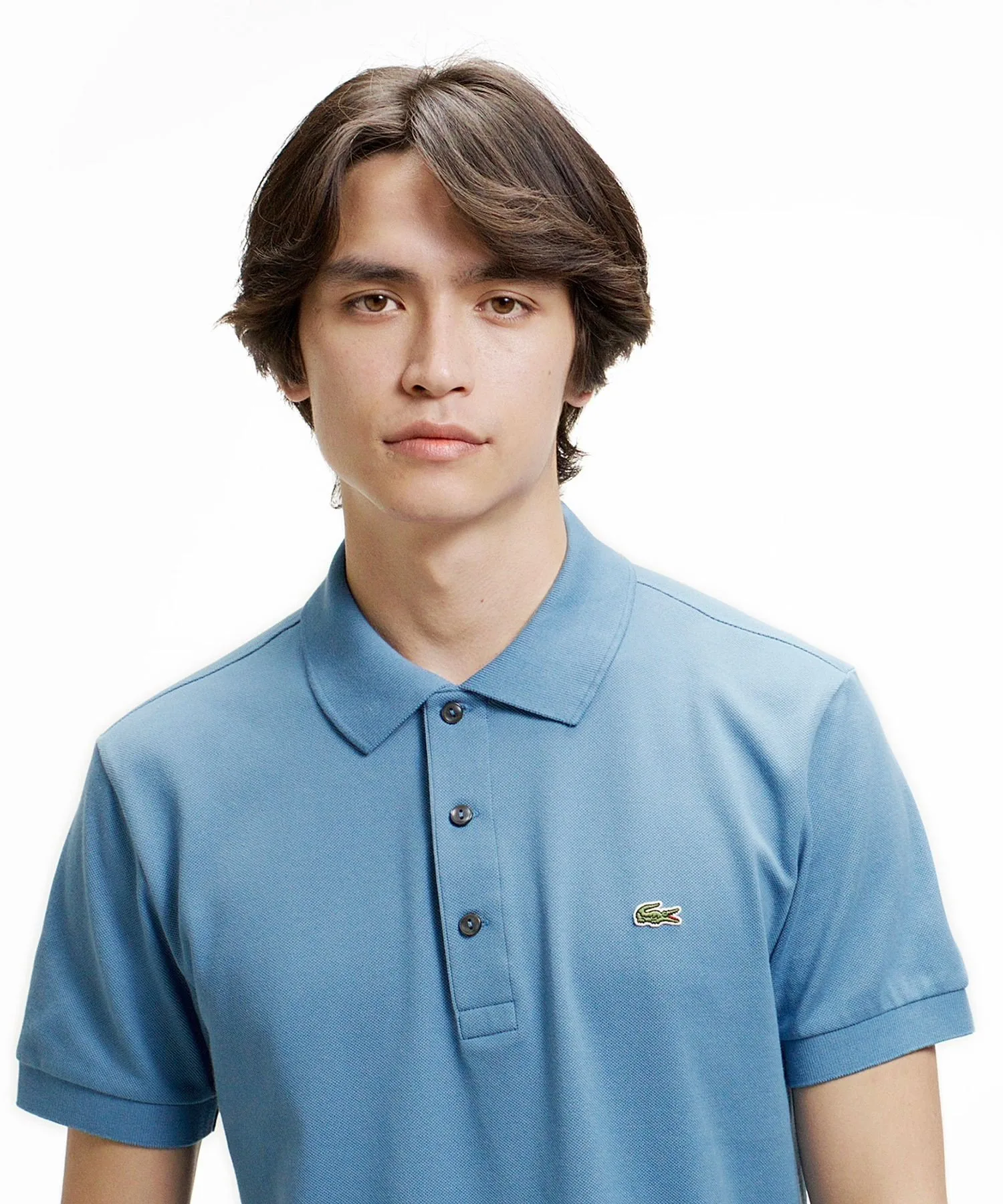 Однотонная облегающая эластичная рубашка-поло (с коротким рукавом) LACOSTE, Other blue 3