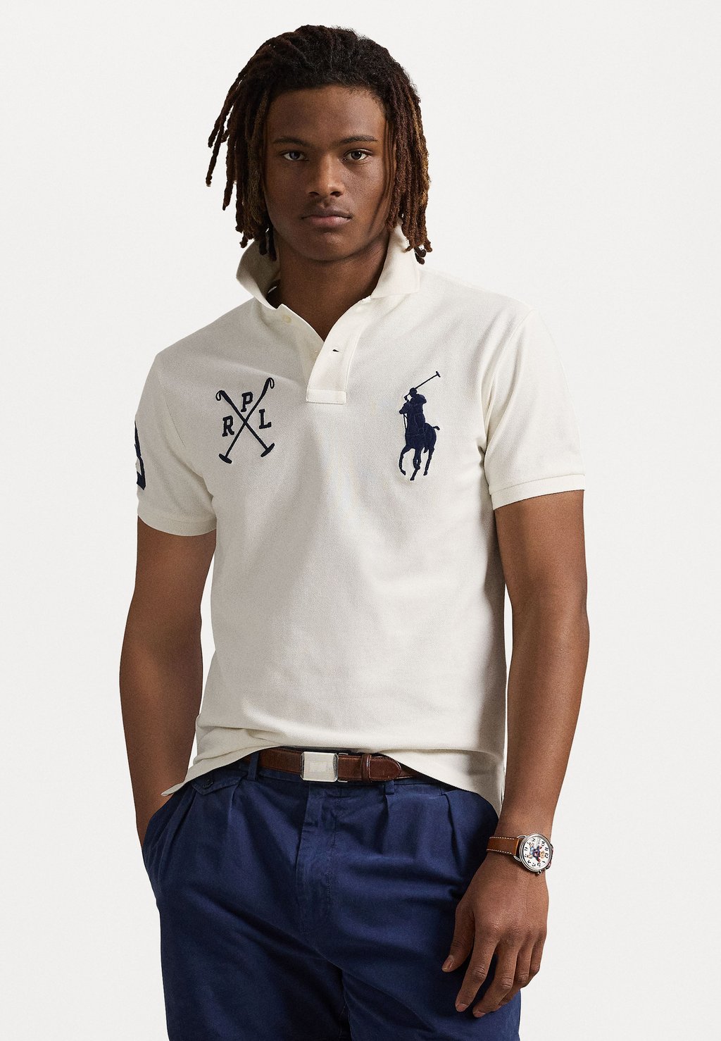 

Рубашка поло Custom Slim Fit Big Pony Mesh Polo Shirt Polo Ralph Lauren, кремовый
