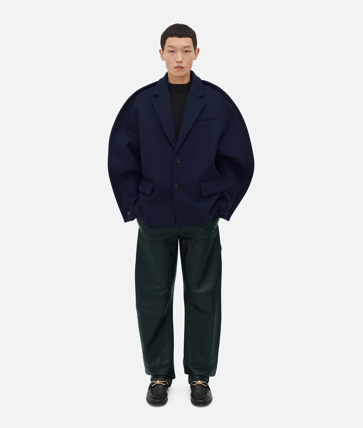 

Пальто из меланжевого шерстяного фетра Bottega Veneta, темно-синий