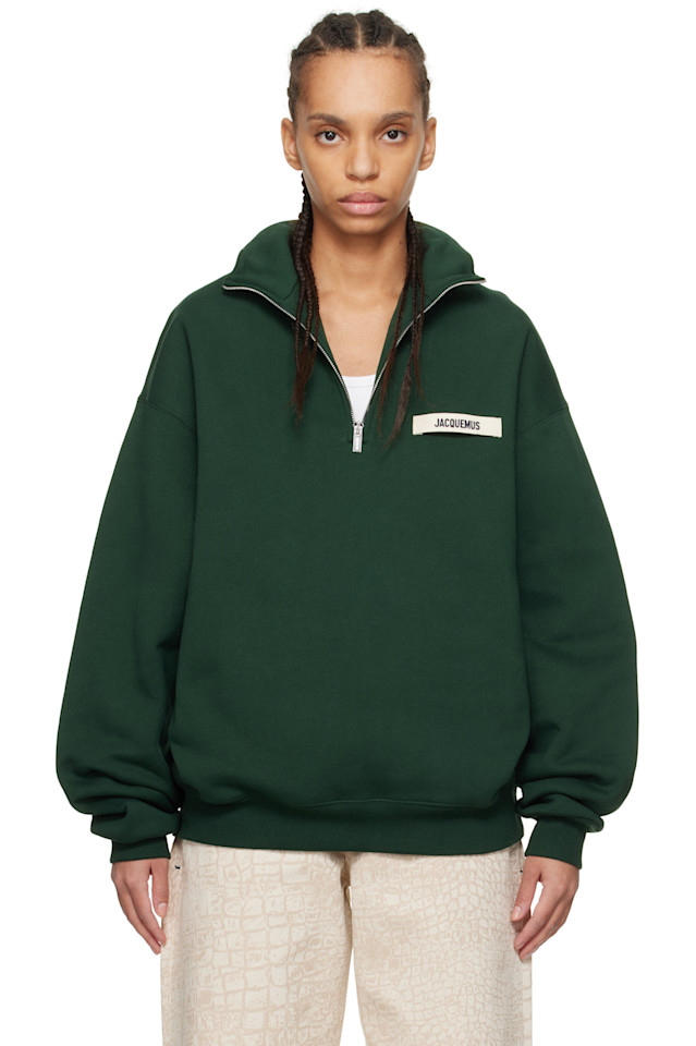 

Гро-греновый свитшот с молнией и воротником-стойкой Jacquemus, зеленый