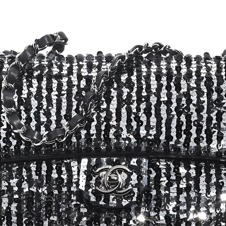 CHANEL Сумка с пайетками на плечо мини через плечо женская черная и серебристая — фото 2