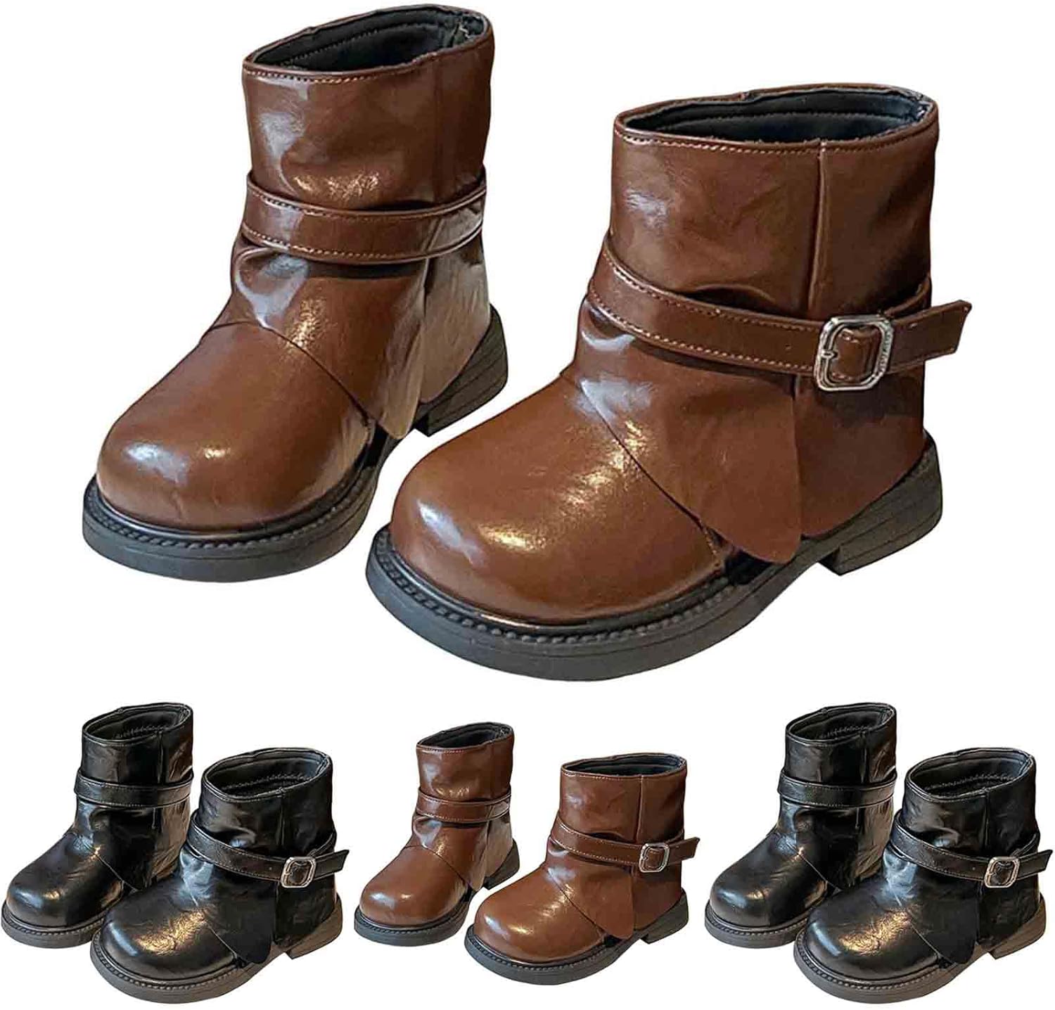 

Детские ботинки для девочек и мальчиков, тактические ботинки до щиколотки, водонепроницаемые, для улицы, осень-зима, обувь из ПУ-кожи, удобные тактические ботинки, классические с пряжкой, короткие ботинки с низким каблуком для детей Generic, Bro...