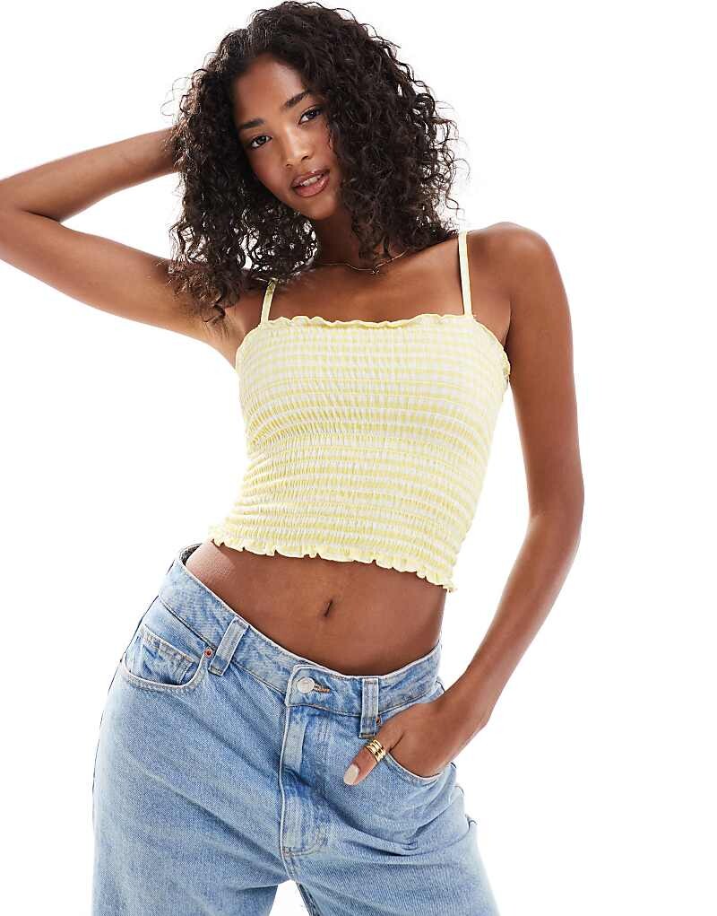 

Pull&Bear 3 Короткий клетчатый топ виши с рюшами