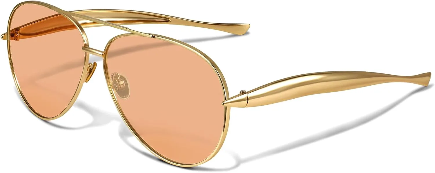 

Солнцезащитные очки-авиаторы YDAOWKN в стиле ретро, ​​золотистые, для женщин и мужчин, металлические, увеличенного размера, в стиле 70-х, A-gold Frame Orange Lens