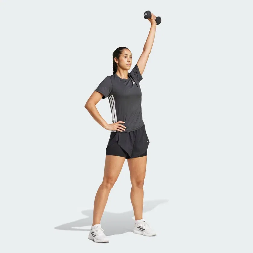 Женская спортивная футболка adidas Train Essentials с тремя полосками, White / Black — фото 3