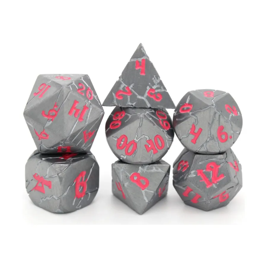 

Набор кубиков урона Poly Set — розовый на сером (7), Wood and Metal Dice (Dice Envy)