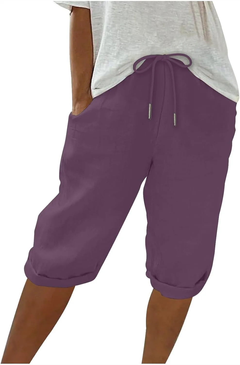 

Женские брюки капри с эластичным поясом на шнурке, карманы