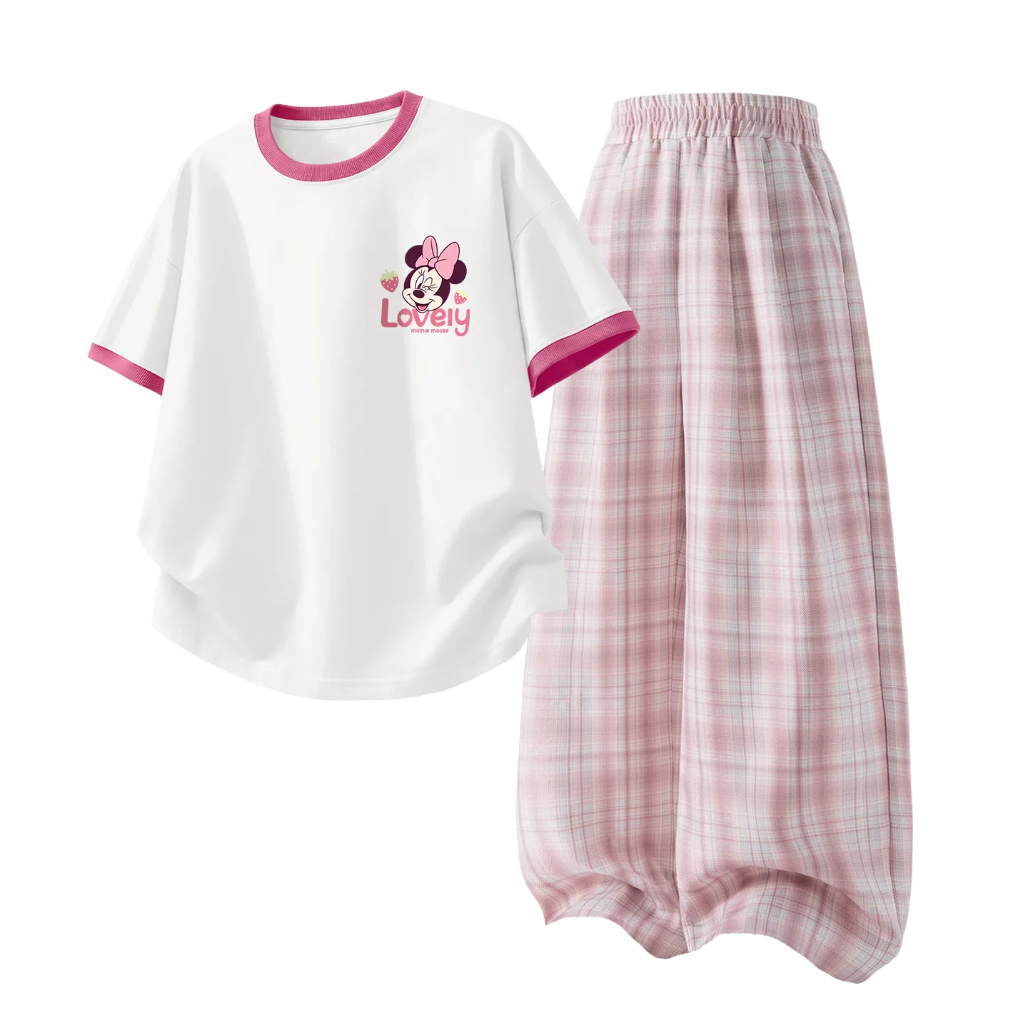 Детская спортивная футболка с круглым вырезом Disney, Di Smiling K White Red+Solid Color Quartz Pink — фото 3