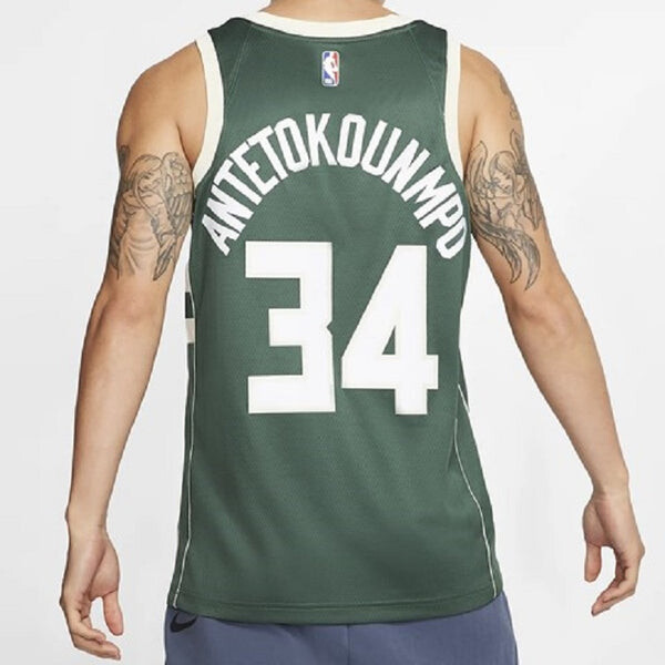 Футболка баскетбольная майка жилет nba sports sw fan edition milwaukee bucks alphabet 34 Nike, зеленый — фото 4