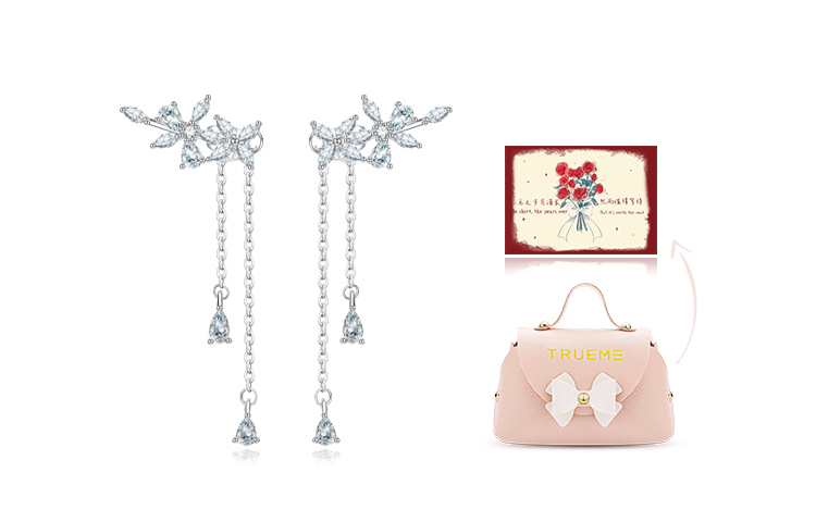 

Серьги женские TRUE ME, Sparkling Diamond Flower Tassel Earrings + Sweet Gift Box