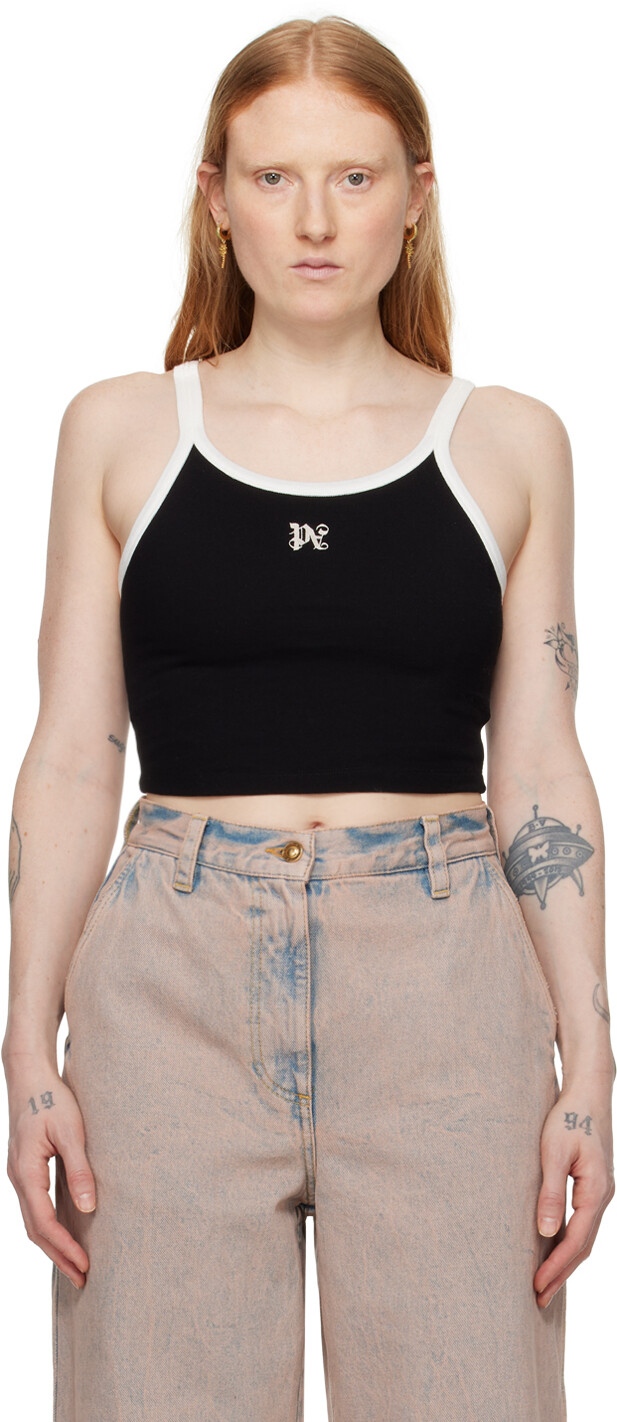 

Черная укороченная майка Palm Angels, цвет Black/Off white