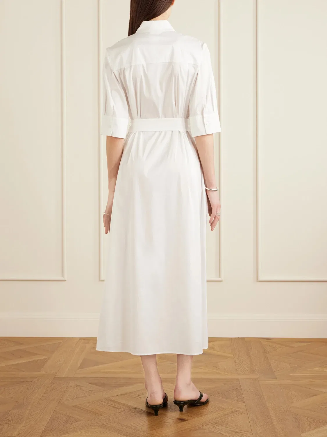 Хлопковое миди-платье из поплина MAX MARA, белый — фото 3