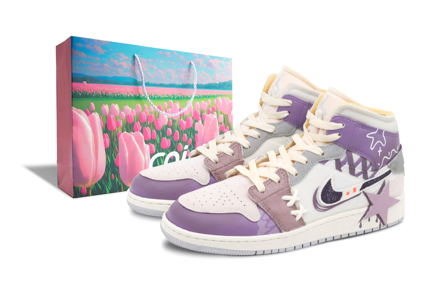 

Кроссовки Air Jordan 1 Vintage Basketball Shoes Women's Mid-top White/purple/gray, светло-фиолетовый