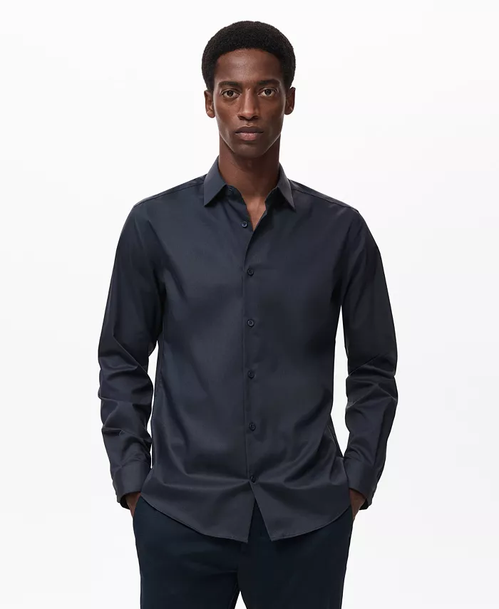 

Мужская удобная тянущаяся немнущаяся рубашка Mango, синий