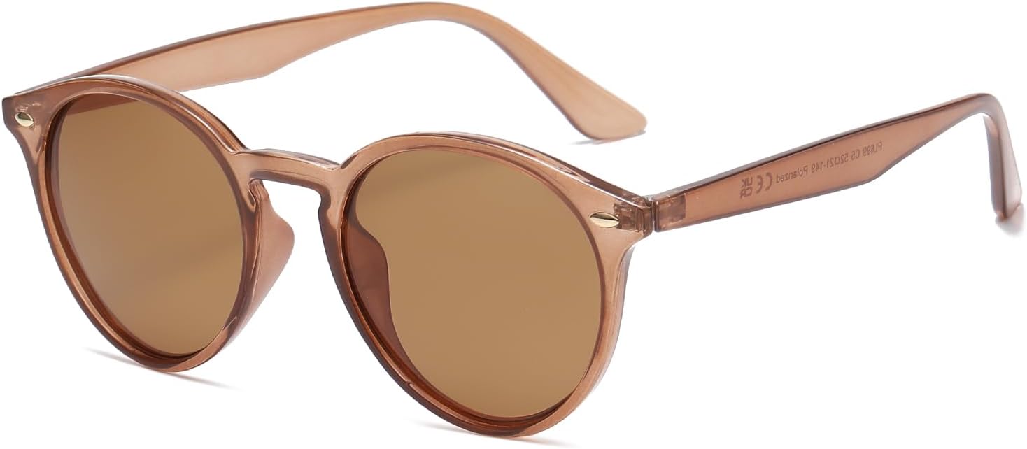 

Круглые поляризованные солнцезащитные очки для женщин и мужчин, классический ретро-дизайнерский стиль, модные, с защитой от УФ-излучения UV400 POLARKING, Transparent Brown/Brown