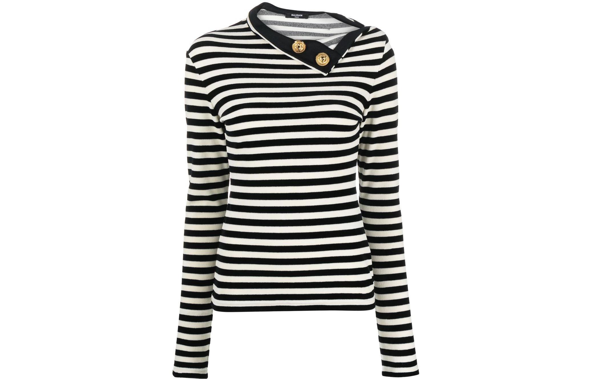 

Полосатая блузка с длинными рукавами Balmain, черный белый