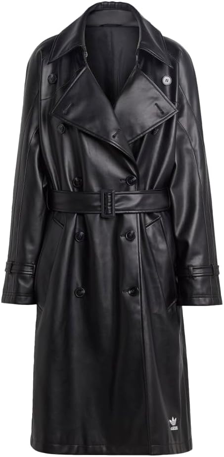 

adidas Женское пальто-тренч Adicolor Trefoil из искусственной кожи, черный