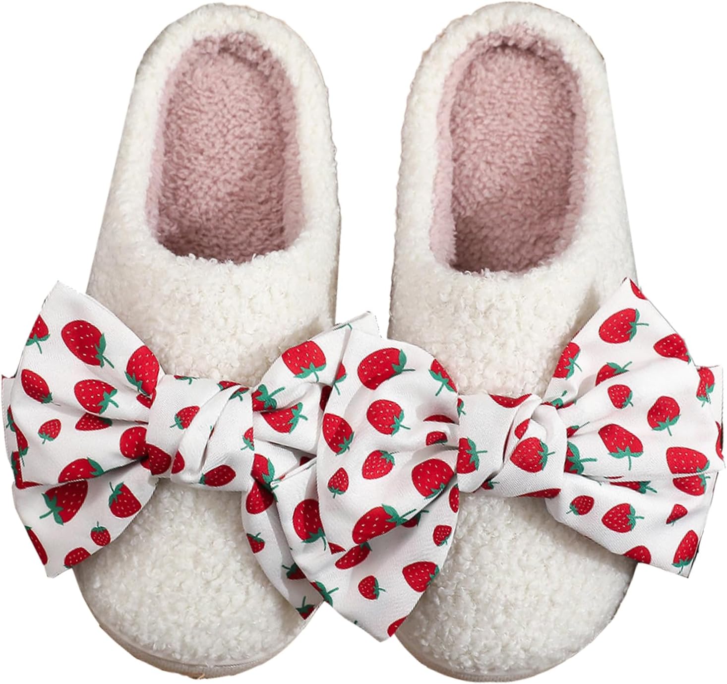

Женские и мужские домашние тапочки с элегантным бантиком, удобные плюшевые теплые тапочки, легкие, с нескользящей подошвой, для дома и улицы Oukisam, белый