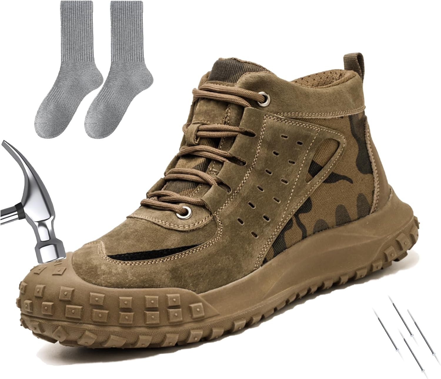 

Стальные ботинки для мужчин и женщин, пробоотталкивающие, противоскользящие, ботинки для мужчин, высокие, строительные, неразрушимые защитные ботинки Generic, коричневый