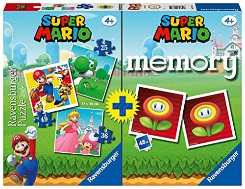 

Ravensburger - мультипак Super Mario, Memory 48 карт + 3 пазла для детей 25/36/49 деталей, от 4 лет