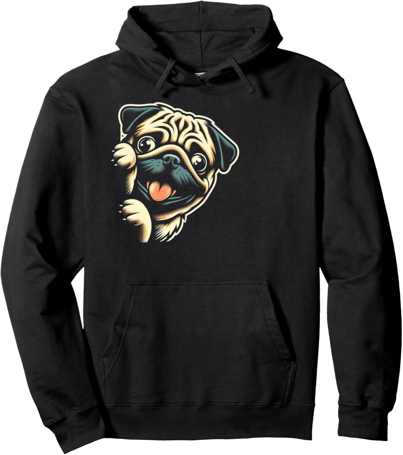 

Забавная толстовка с графическим дизайном Мопс выглядывает Pug Lover Dog Theme Design, черный